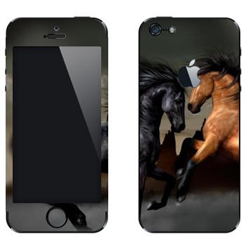 Виниловая наклейка «Черная и гнедая лошади» на телефон Apple iPhone 5