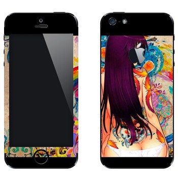 Виниловая наклейка «Девушка в цветных рисунках» на телефон Apple iPhone 5