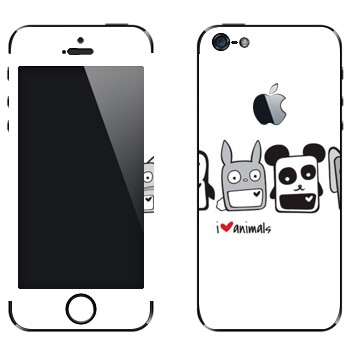 Виниловая наклейка «Квадратные зверята - Kawaii» на телефон Apple iPhone 5