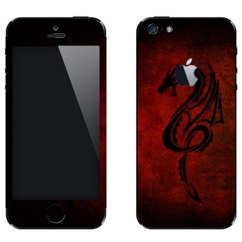 Виниловая наклейка «Дракон хной на красном фоне» на телефон Apple iPhone 5