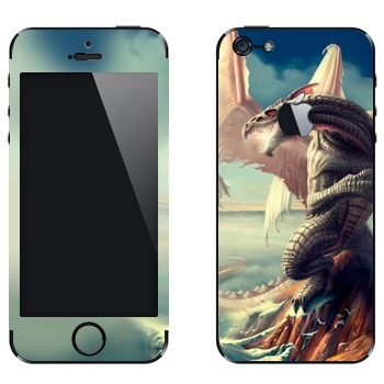 Виниловая наклейка «Дракон на скале в море» на телефон Apple iPhone 5