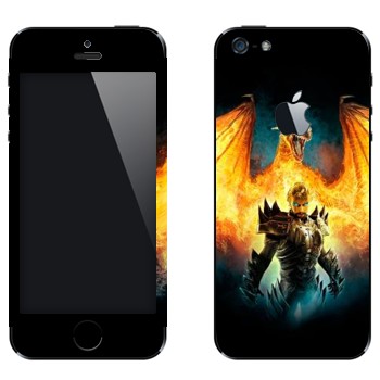 Виниловая наклейка «Дракон в пламени и человек» на телефон Apple iPhone 5