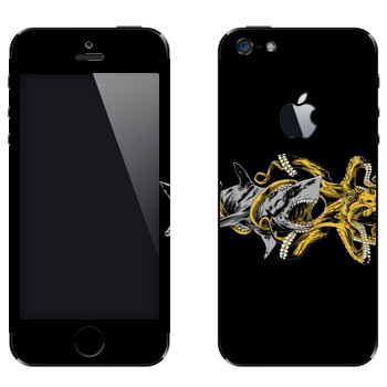 Виниловая наклейка «Акула против осьминога» на телефон Apple iPhone 5