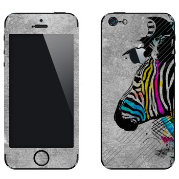 Виниловая наклейка «Зебра с разноцветными полосами» на телефон Apple iPhone 5