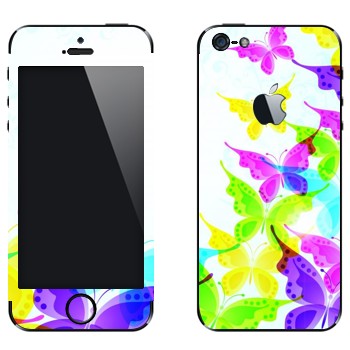 Виниловая наклейка «Разноцветные бабочки» на телефон Apple iPhone 5