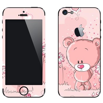 Виниловая наклейка «Розовый мишка и цветы» на телефон Apple iPhone 5