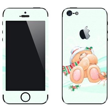 Виниловая наклейка «Тедди медвежонок в шапке и шарфике зимой» на телефон Apple iPhone 5