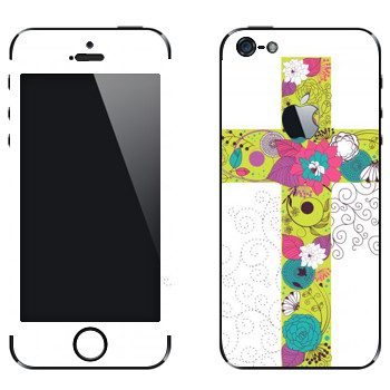 Виниловая наклейка «Крест из цветов» на телефон Apple iPhone 5