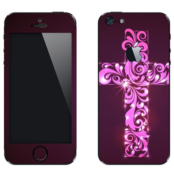 Виниловая наклейка «Розовый крест с узором» на телефон Apple iPhone 5