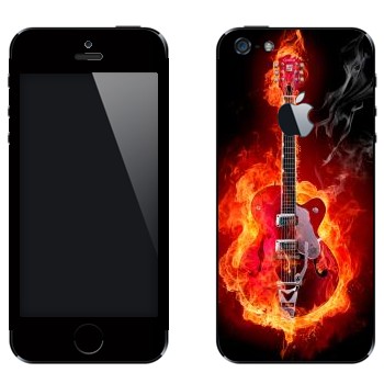 Виниловая наклейка «Гитара в огне» на телефон Apple iPhone 5