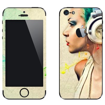 Виниловая наклейка «Музыка в наушниках» на телефон Apple iPhone 5