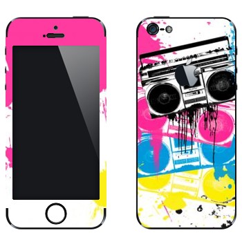 Виниловая наклейка «Разноцветные магнитофоны» на телефон Apple iPhone 5