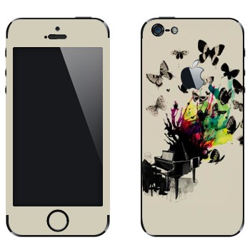 Виниловая наклейка «Рояль с бабочками» на телефон Apple iPhone 5