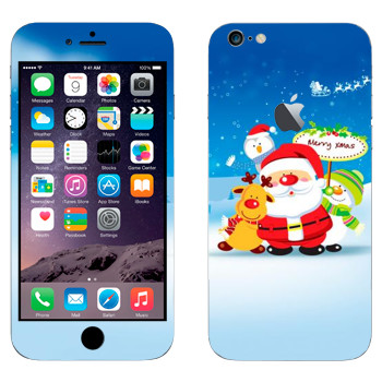 Виниловая наклейка «Санта, олень и снеговики» на телефон Apple iPhone 6 Plus/6S Plus